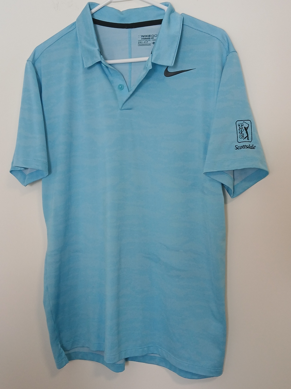 Nike Men's Sky Blue Polo Golf Shirt with Black Swoosh TPC Scottsdale